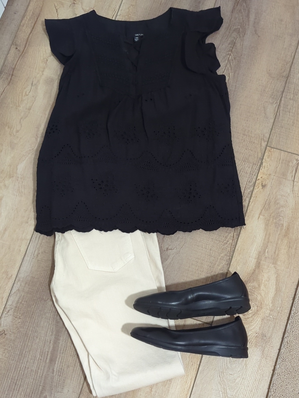 Greylin Black Eyelet Flutter Sleeve Blouse